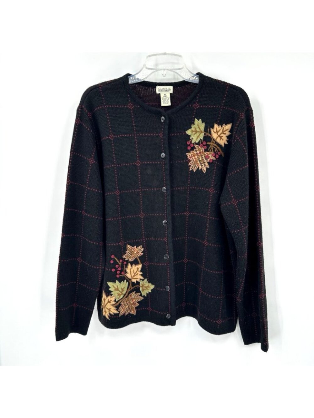 vintage FALL AUTUMN CARDIGAN SWEATER leaves embroidered XL knit cozy boho - Picture 2 of 10